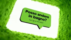 Fumetto verde in un ambiente con texture verde, visto dal basso verso l'alto