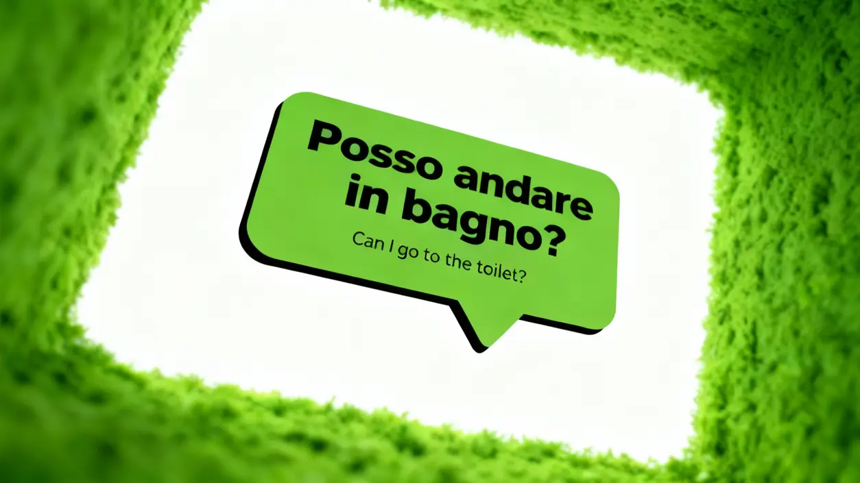 Fumetto verde in un ambiente con texture verde, visto dal basso verso l'alto