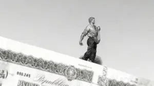 Dettaglio di un buono fruttifero postale con illustrazione di una figura maschile