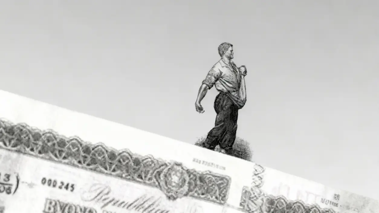 Dettaglio di un buono fruttifero postale con illustrazione di una figura maschile