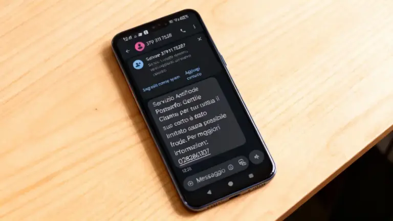 Smartphone su un tavolo con un messaggio sospetto visualizzato sullo schermo
