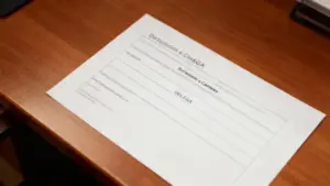 Modulo cartaceo per la restituzione del Telepass su una scrivania